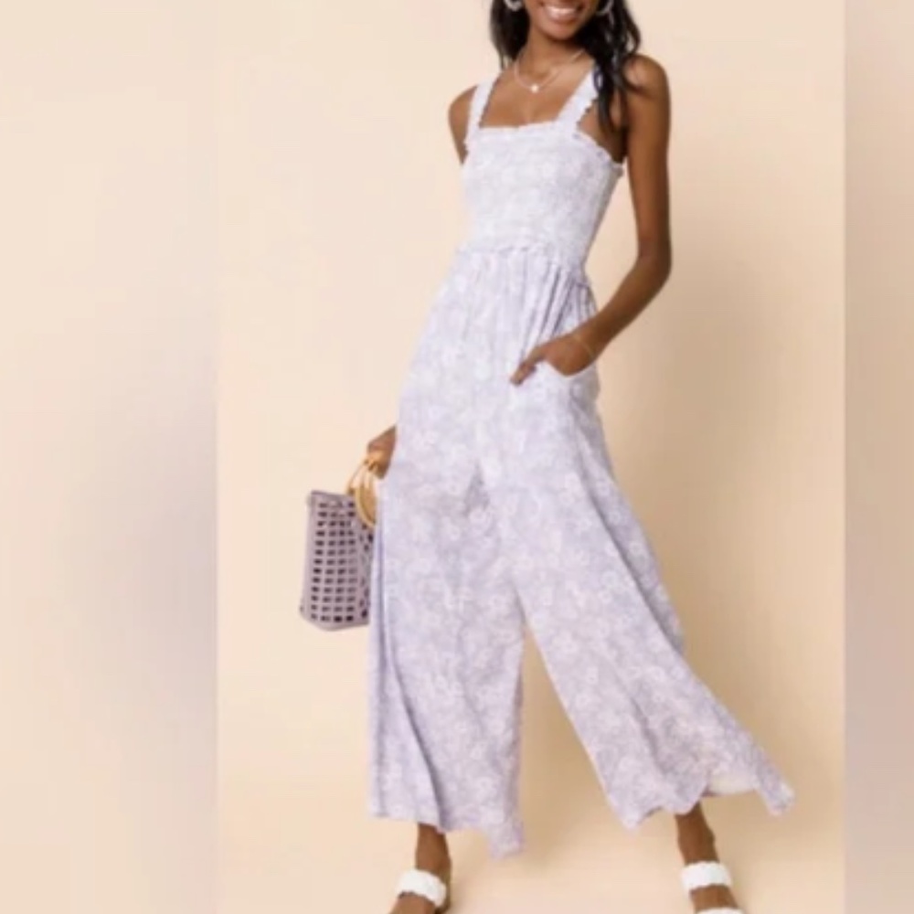 Francesca’s Lavender Floral Jumpsuit- Size S
